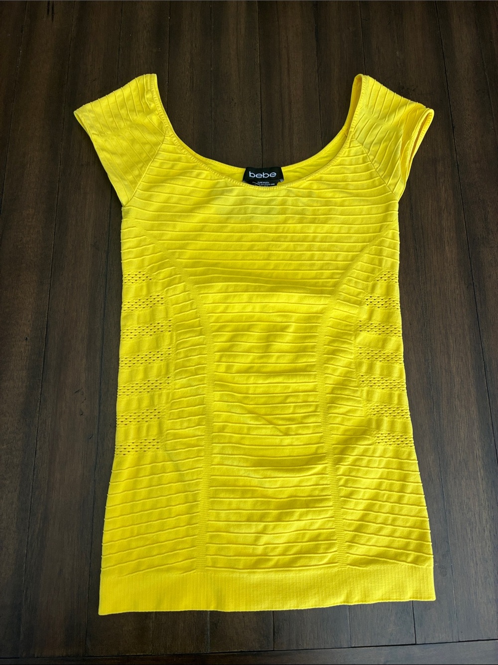 bebe Bright Yellow Ribbed Scoop Neck Tank